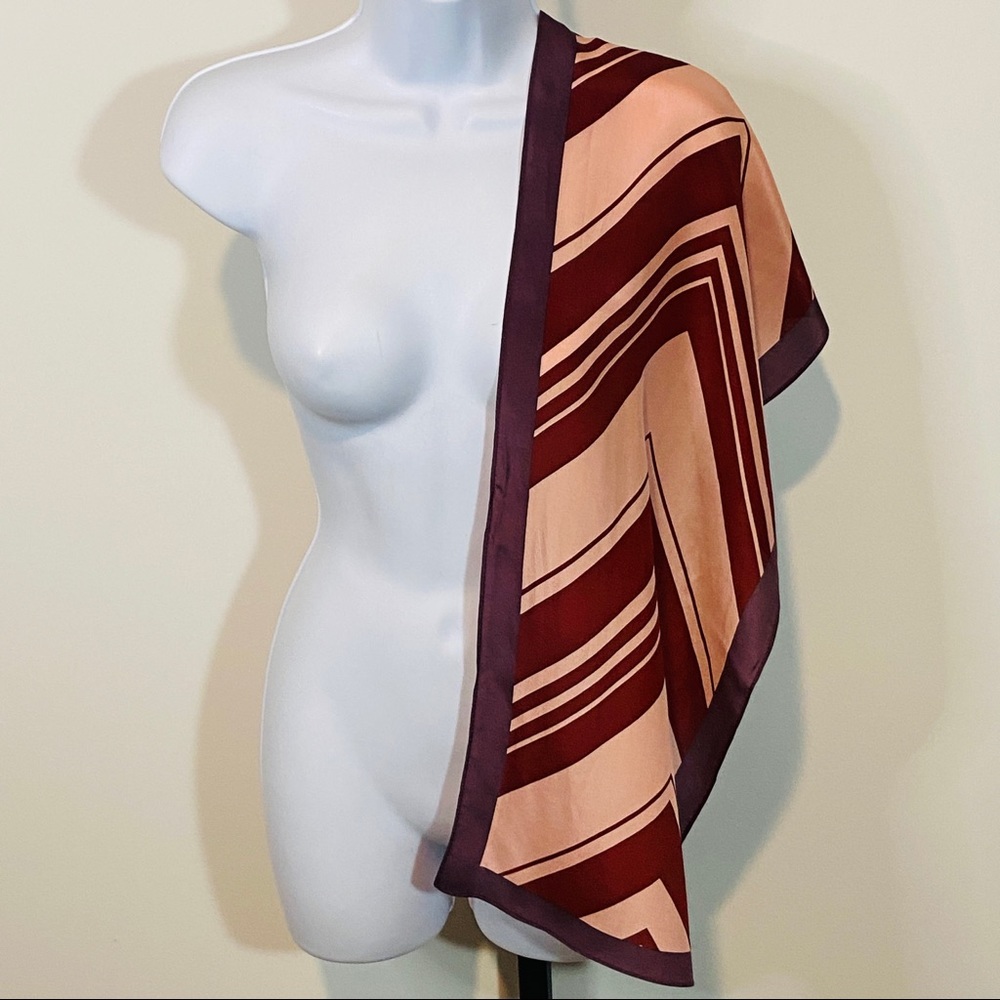 Pink & Burgundy Chevron Pure Silk Versatile Wear Scarf - Picture 2 of 14